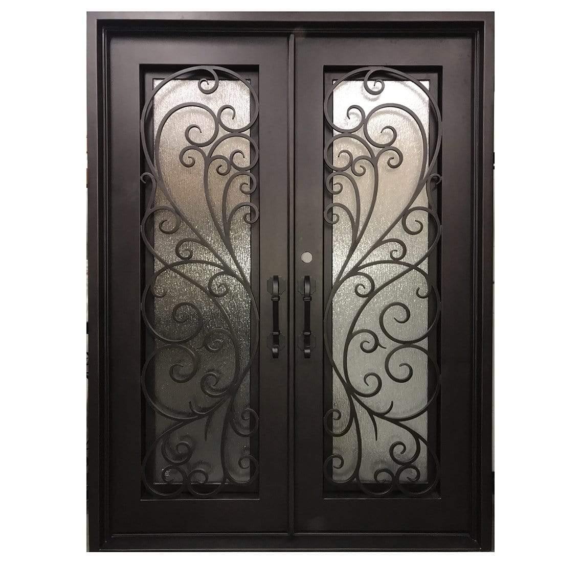 IWD Thermal Break Iron Wrought Dual Front Exterior Door CID-103 Beautiful Scrollwork Square Top Clear Glass Low-E
