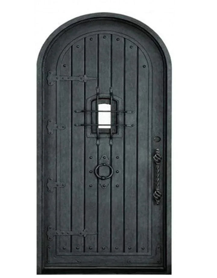 IWD Thermal Break Single Exterior Iron Wrought Door CID-106 Speakeasy Design Round Top 