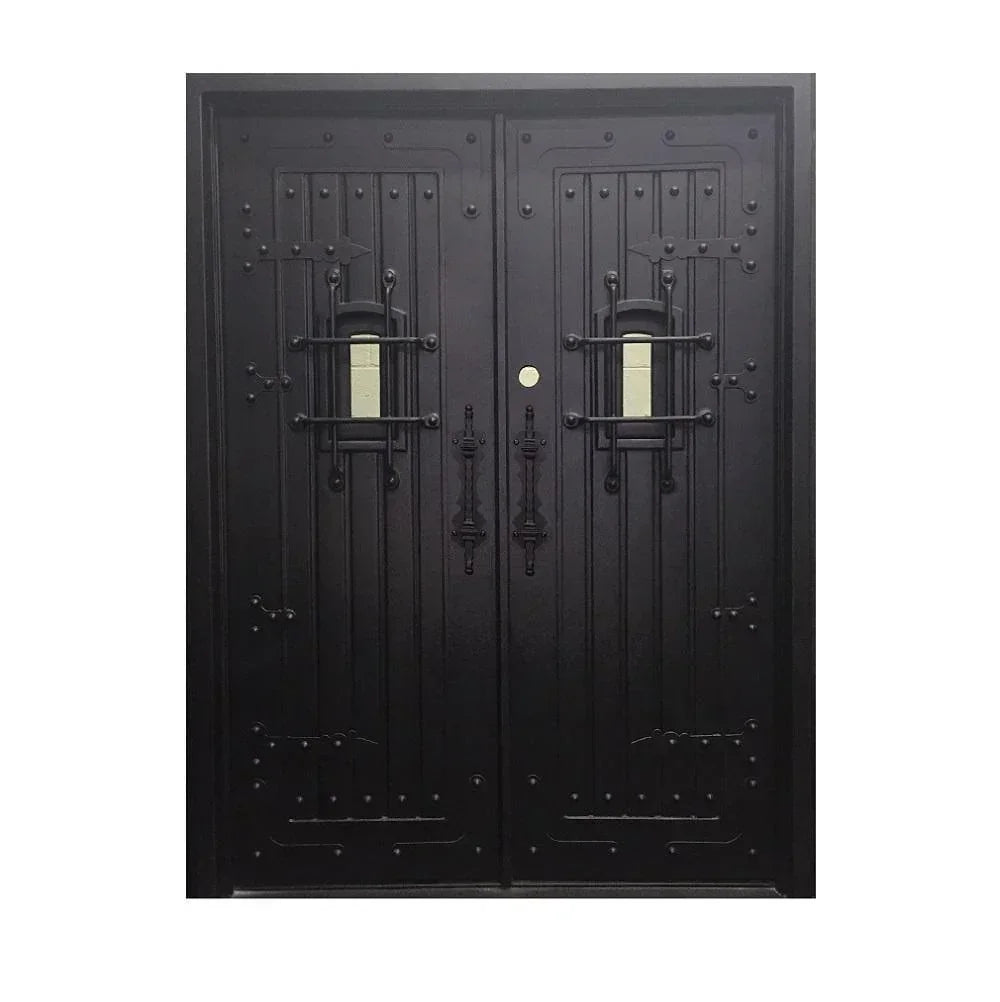 IWD Thermal Break Forged Iron Double Entry Door CID-106-B Speakeasy Window Design Square Top