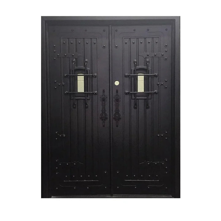 IWD Thermal Break Forged Iron Double Entry Door CID-106-B Speakeasy Window Design Square Top