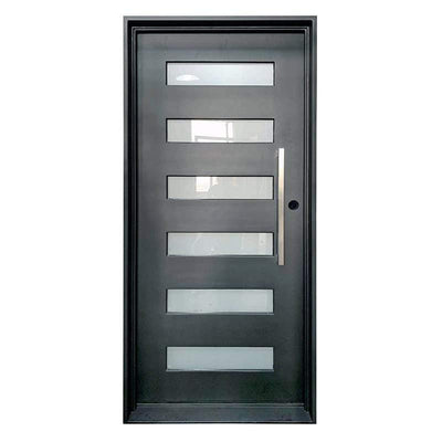 IWD Thermal Break Minimalist Wrought Iron Single Exterior Door CID-116-A Neat Lines Square Top Clear Glass 6-Lite