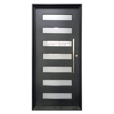 IWD Thermal Break Wrought Iron Single Entrance Door CID-117 Modern Neat Frame Square Top