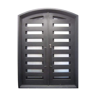 IWD Thermal Break House Decoration Wrought Iron Double Door CID-118-B Neat Lines Arched Top Clear Glass 