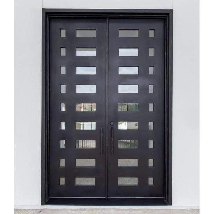 IWD Thermal Break House Decoration Forged Iron Double Door CID-119 Modern Design Square Top Clear Glass