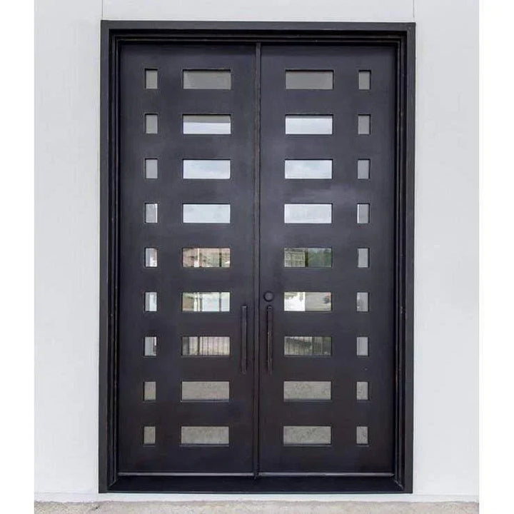 IWD Thermal Break House Decoration Forged Iron Double Door CID-119 Modern Design Square Top Clear Glass