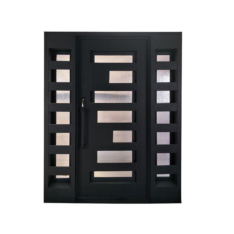 IWD Thermal Break Wrought Iron Entry Single Door CID-127 Modern Design with Two Sidelights