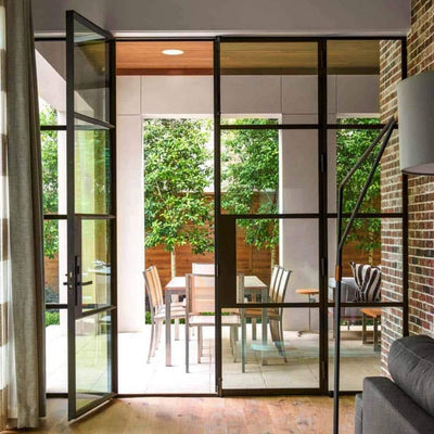 IWD Thermal Break Beautiful Garden Double Wrought Iron French Patio Door CIFD-D0201 Square Top with Two Sidelights 