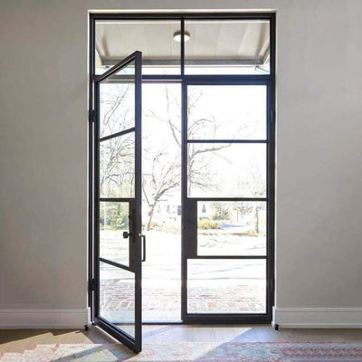 IWD Thermal Break Modern and Neat Double Exterior Iron French Door CIFD-D0402 Square Top Square Transom 4-Lite 