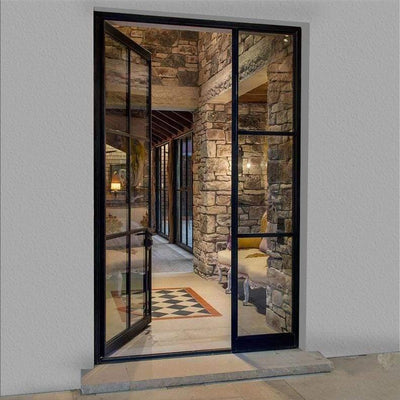 IWD Thermal Break Handmade Forged Iron French Single Door Neat Design CIFD-S0202 with One Narrow Sidelite