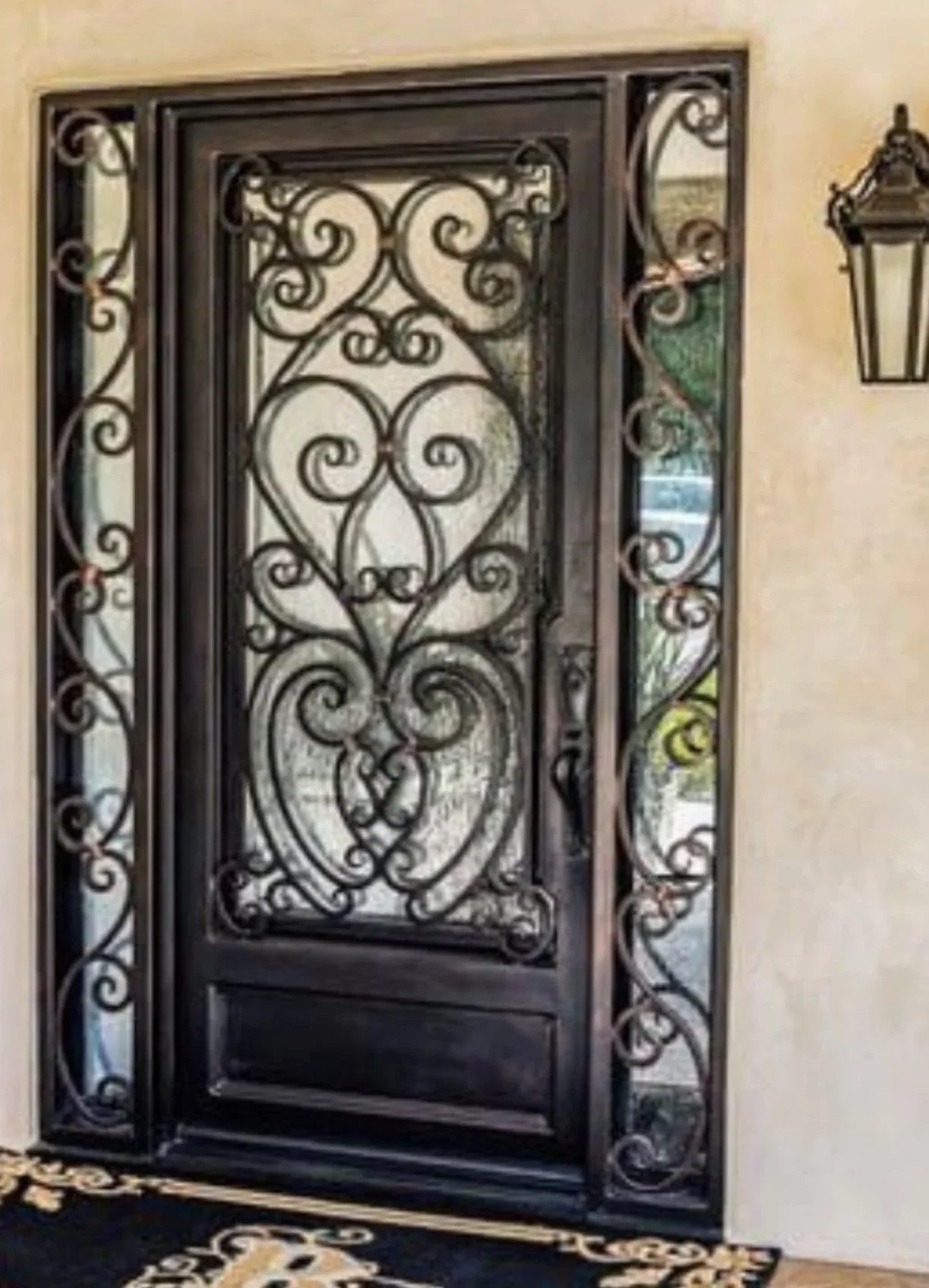 IWD Thermal Break Iron Wrought Single Door CID-074-1 Flowery Pattern with Double Sidelights 