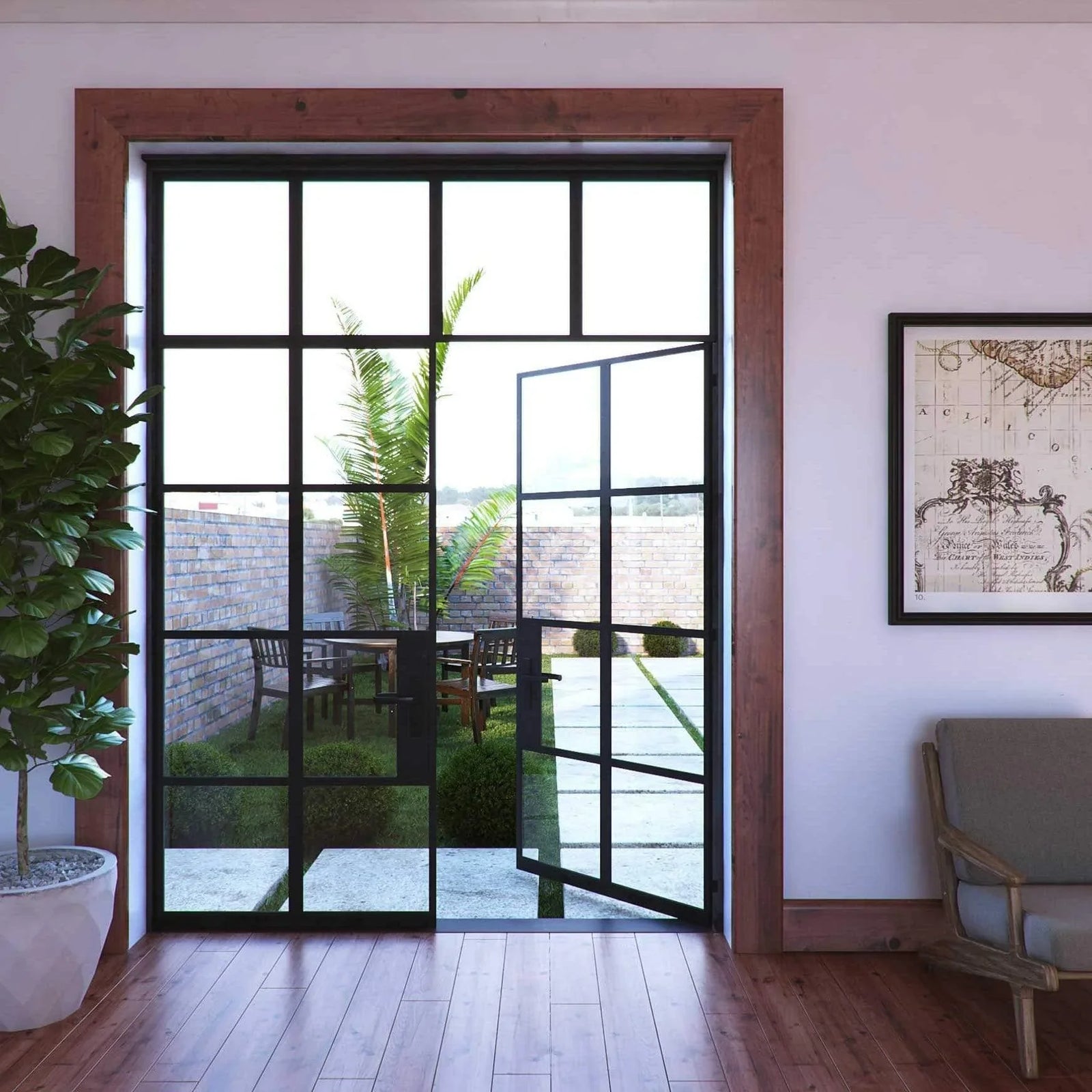 IWD Thermal Break Steel Frame Iron French Door CIFD-D0401 Square Top Square Transom Clear Glass 8-Lite 