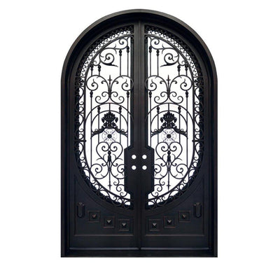 IWD Luxury Heavy Duty Forged Iron Double Entrance Door CLID-004 Round Top with Fan-shaped Window