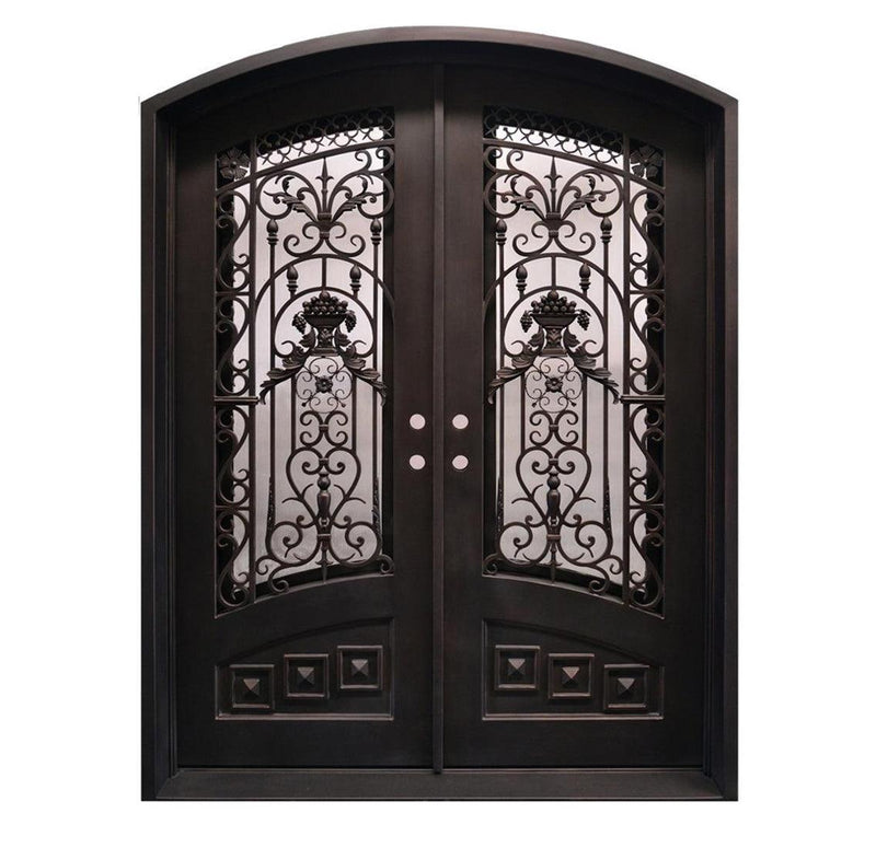 IWD Luxury Wrought Iron Double Front Door CLID-001-D Arched Top with Arched Kickplate 