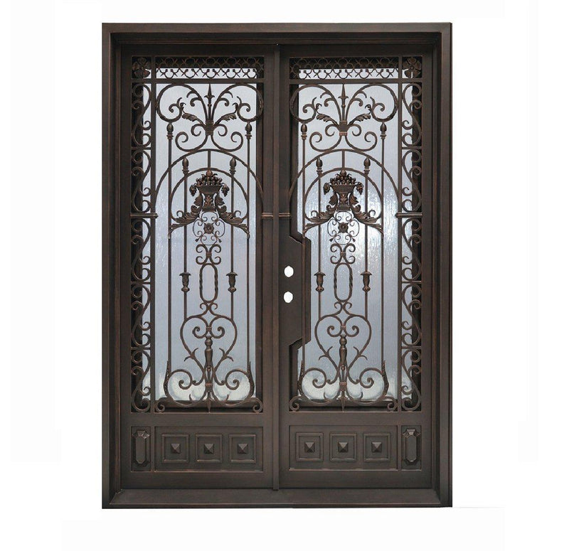 IWD Luxury Wrought Iron Double Entry Door CLID-001-A Square Top with Kick Plate Operable Glass 