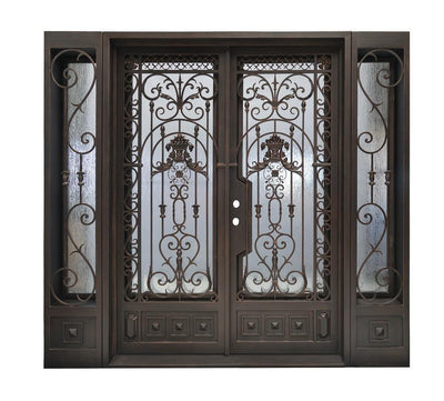 IWD Luxury Hand-forged Iron Double Exterior Door CLID-001-B Square Top with Double Narrow Sidelights 