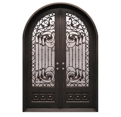 IWD Luxury Handmade Wrought Iron Double Front Door CLID-003 Round Top with Kickplate 3/4 Lite