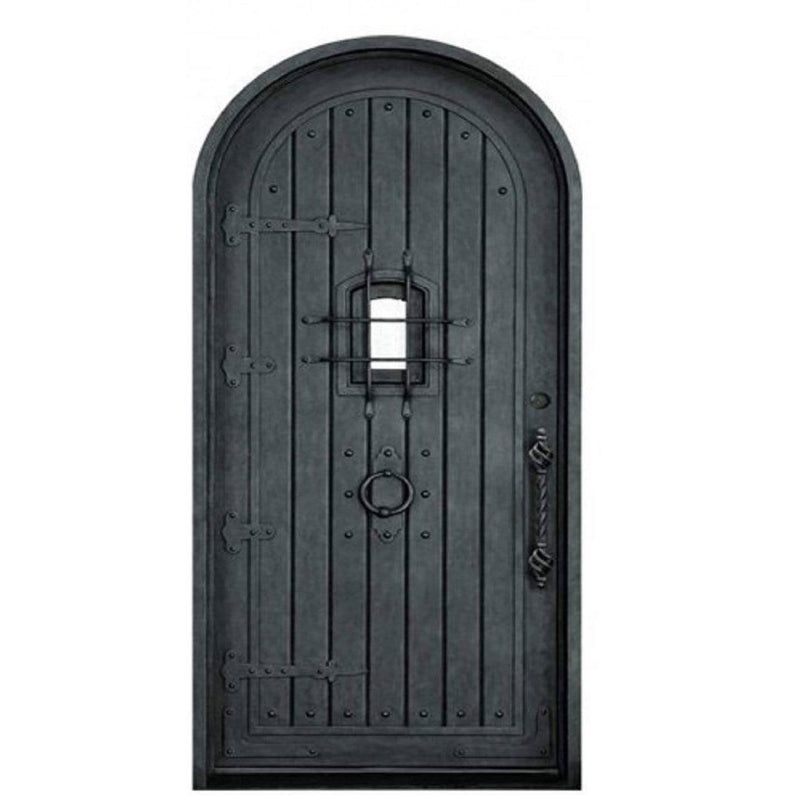 IWD Single Exterior Iron Wrought Door CID-106-A Speakeasy Design Round Top