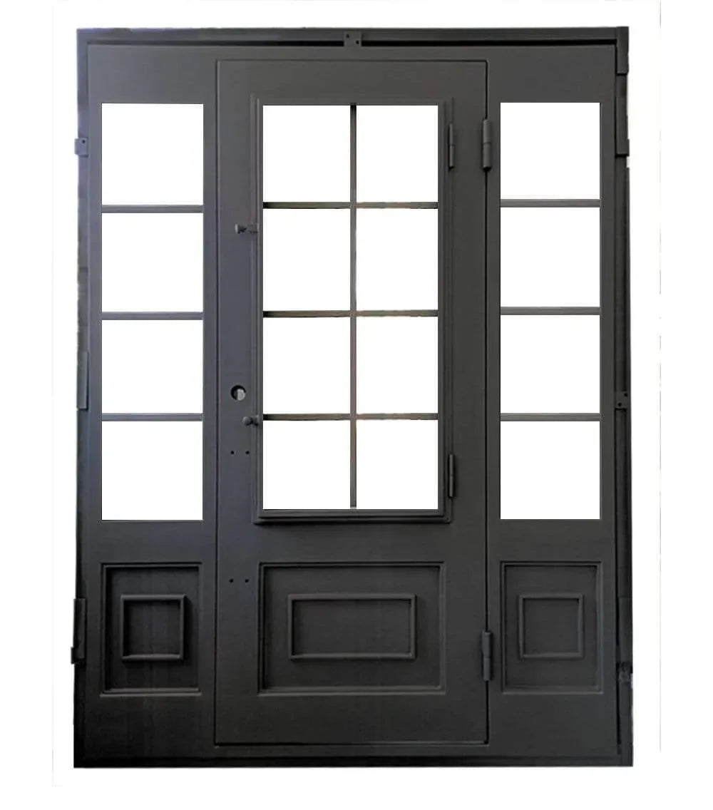 IWD Thermal Break Modern Iron Front Entry Single Door CID-017-C Square Top With Double Sidelights