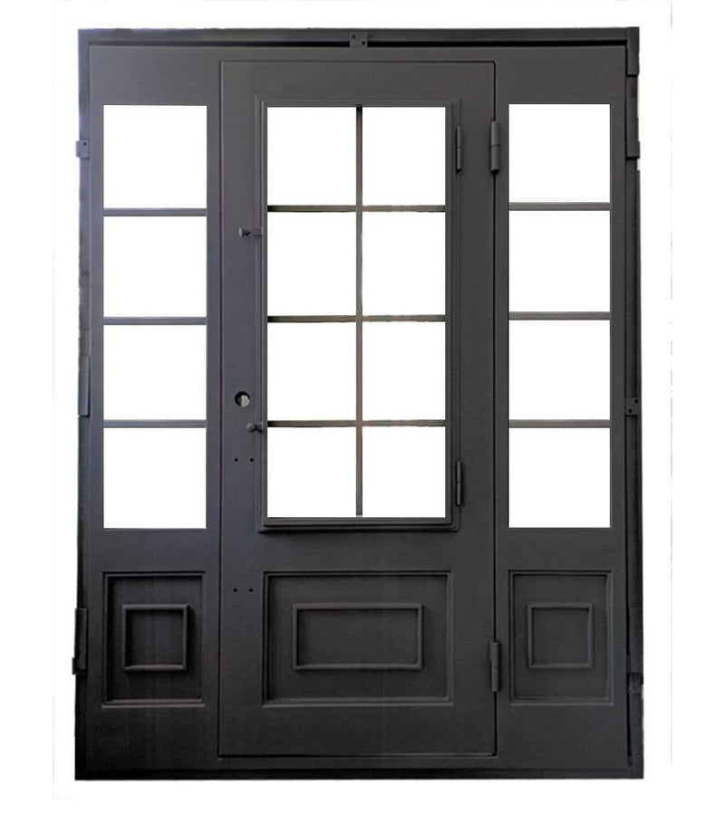 IWD Thermal Break Modern Iron Front Entry Single Door CID-017-C Square Top With Double Sidelights