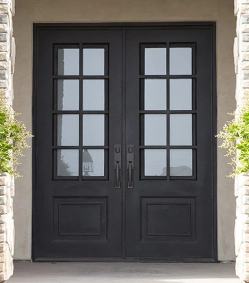 IWD Thermal Break Double Front Iron Entry Door CID-017-A Gride Pattern